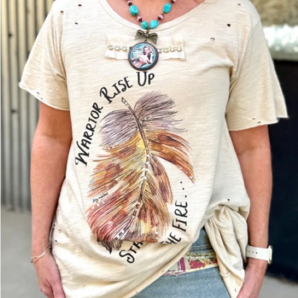Feather Graphic Short Sleeve Tee - Cream